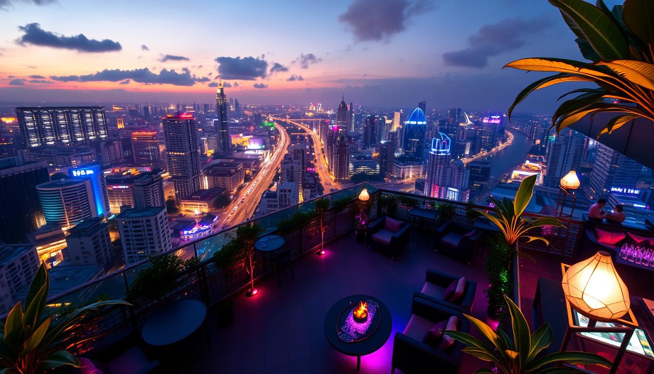 Saigon rooftop bar at night